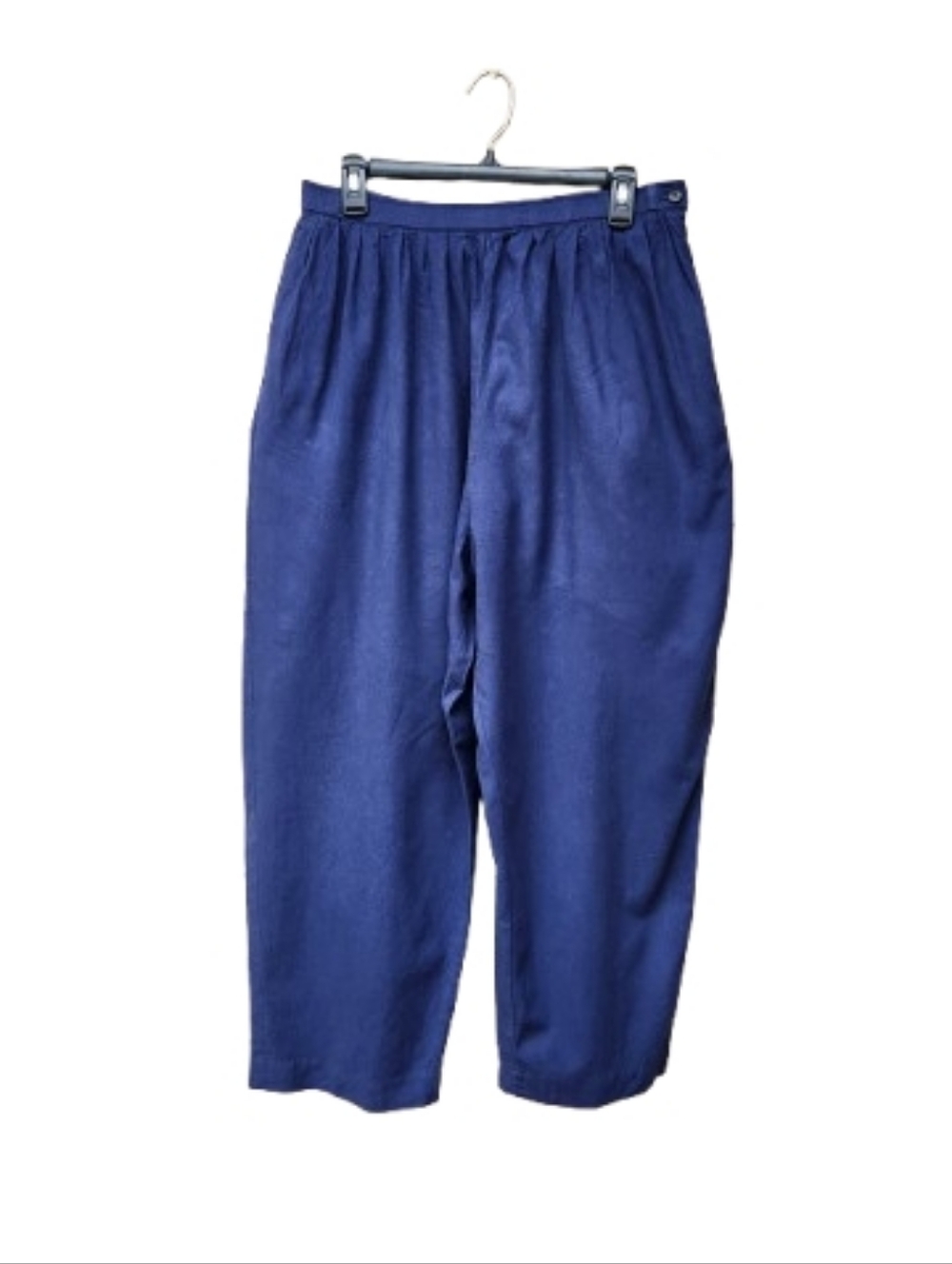 Ines De La Fressange Blue Pants Linen Cotton Pleats Pockets Solid Relaxed Fit